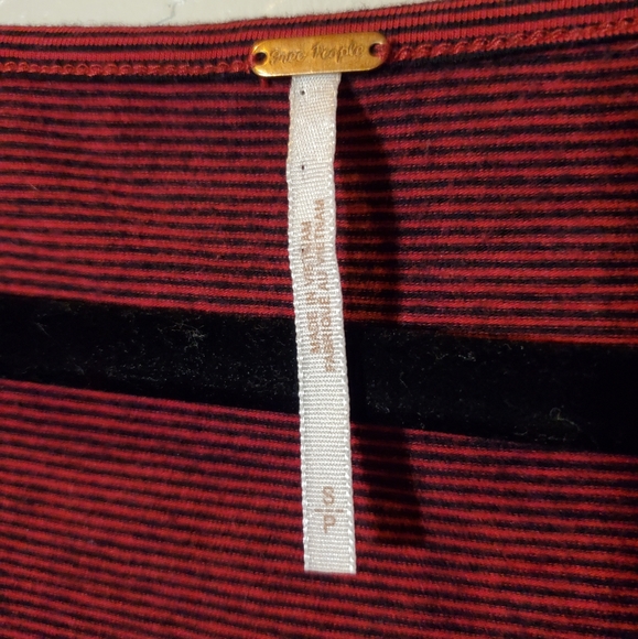Free People Red Stripe Scoop Neck Leg of Mutton Sleeve Top Womens Small Petite - Picture 5 of 11